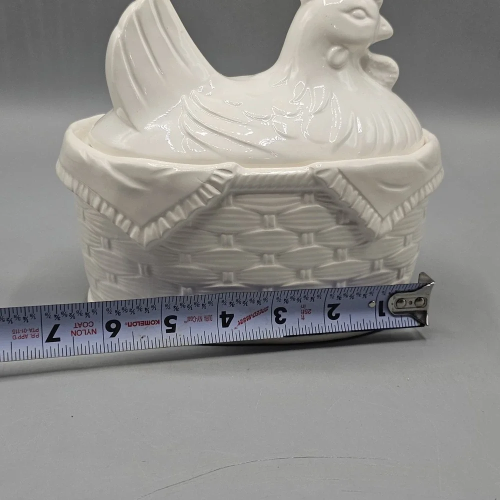 Vintage Ceramic Hen on Nest Covered Gravy Boat Bowl W/ Spoon Cottage Grandmacore